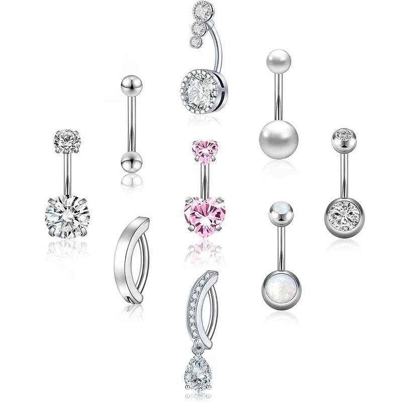 9Pcs Belly Button Rings Set Heart Navel Piercing Rings For Women  Heart Navel Barbell Sexy Body Piercing Jewelry Gifts