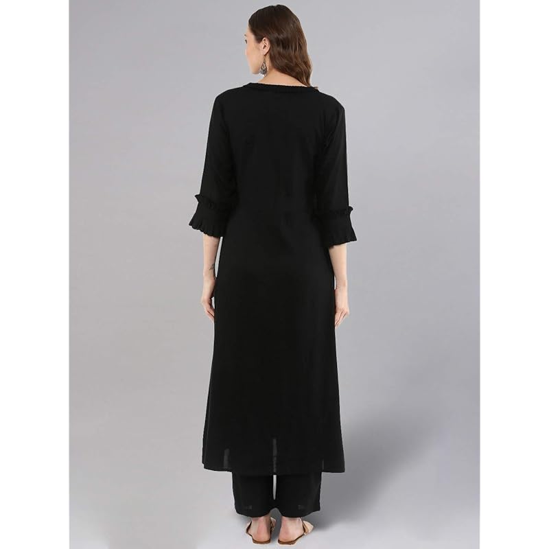 Idalia Rayon Solid A-Line Black Kurta Set For Women Stylish Boat Neck Design Kurta Set With Pant XS