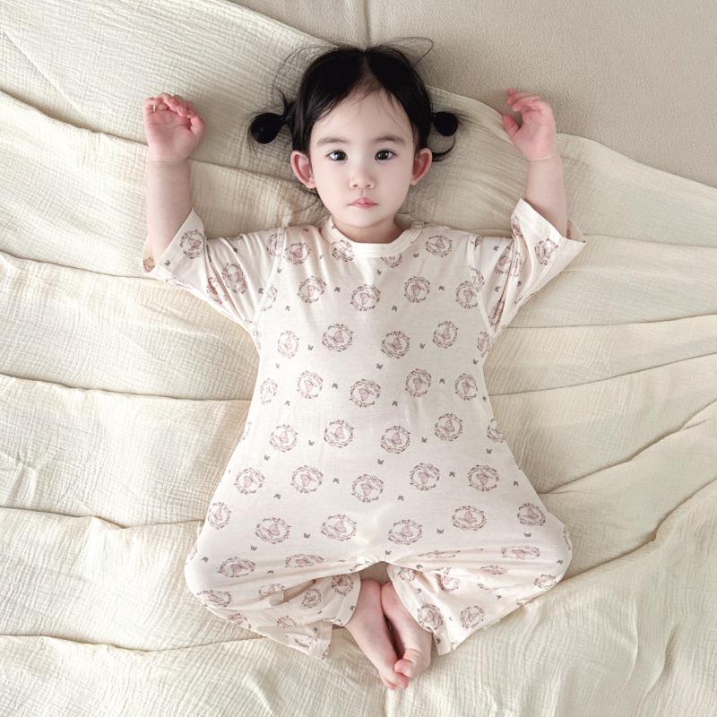 7A Antibacterial Newborn Cotton Pullover Romper: Summer Tagless, Seven-point Sleeves, Air-conditioned Baby Pajamas