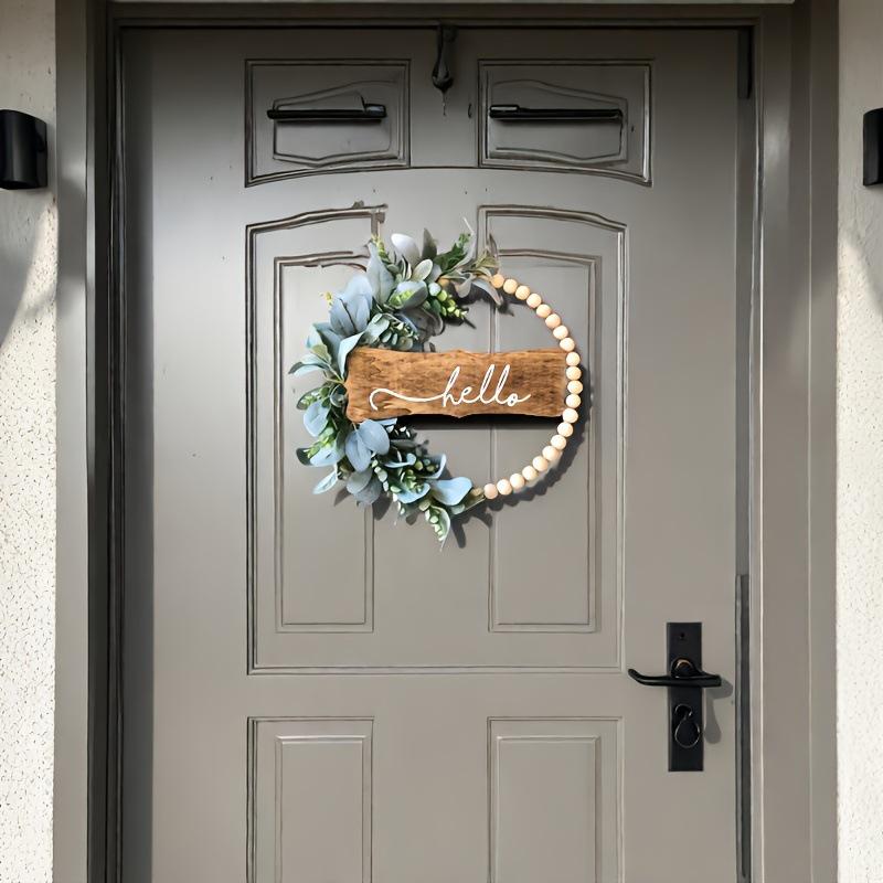 Spring-Summer Welcome Sign: Rabbit Ear Wood Garland with Grass - Perfect Front Door Decoration