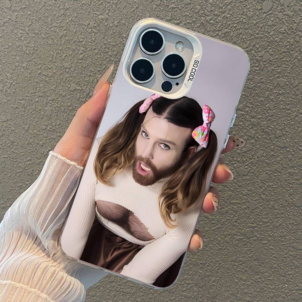 Spoof Bearded Man Loli Outfit Phone Case For iPhone 17 16 15 14 13 12 11 XS XR X Pro Max Plus Colored Silver Plated Cover