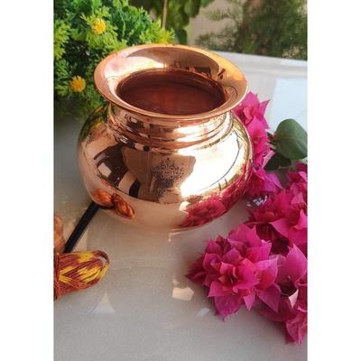 Pure Copper Pooja Kalash Lota with Matka Shaped Shine Design, for Poojan Worship Temple Home, Volume- 500 ML