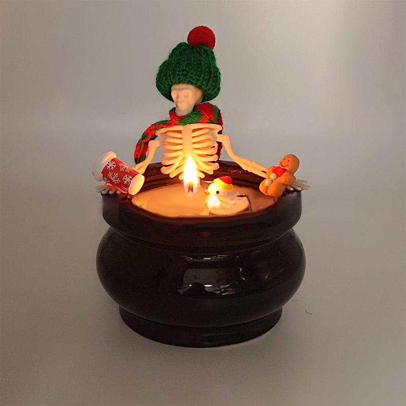 Halloween Skeleton Candle Halloween Decorations Ornament Gothic Cauldron Bathing Skull Candle With Hat Scarf Home Decor Gift
