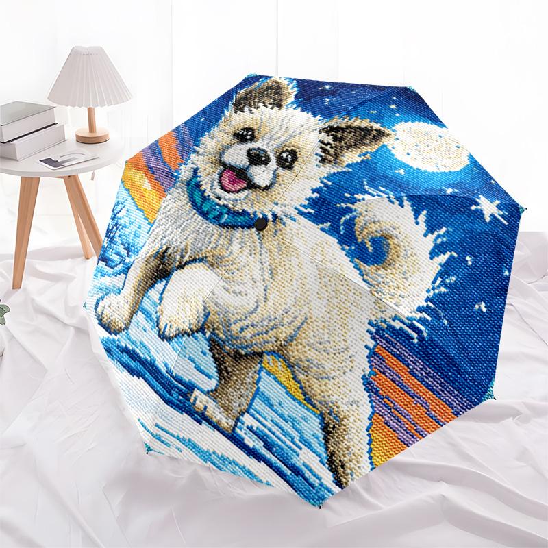 1 PC Automatic Folding Umbrella - Mountain Puppy Pattern, Portable & Foldable Design with 8 Ribs, Christmas Birthday Gifts
