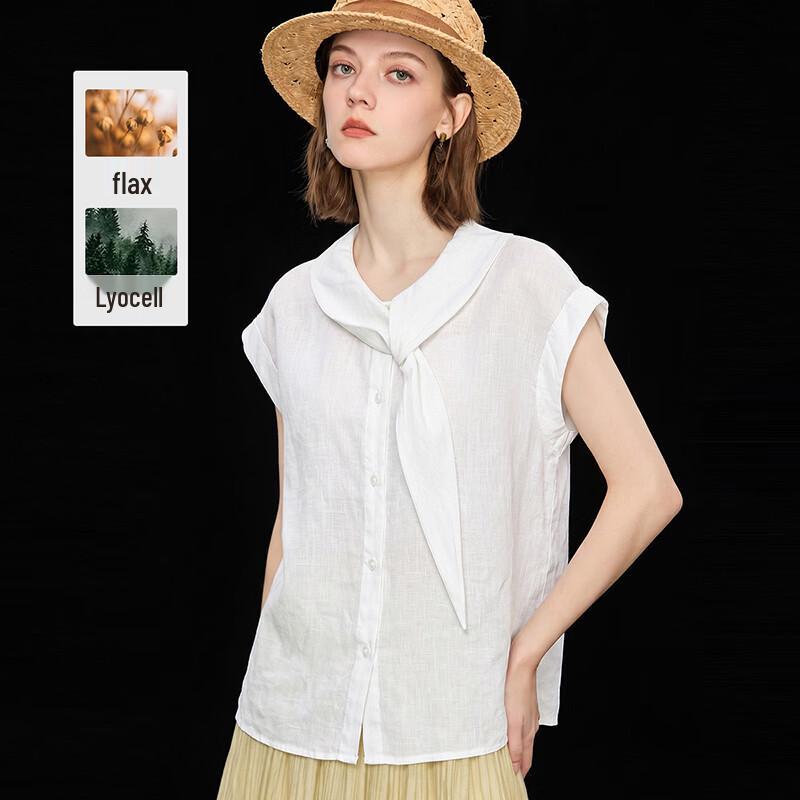 Women s Tencel Linen Blend Flutter Collar T-Shirt One Size