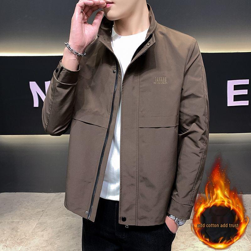 Herrjacka med huva, bomullsfodrad, vindtät, för höst och vinter