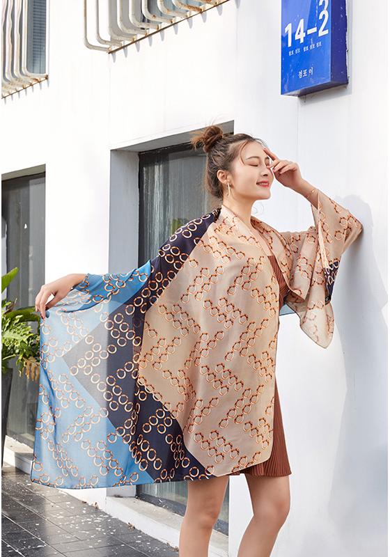 Women's Faux Silk Travel Shawl - Large Summer Sun Protection Retro Beach Towel Scarf