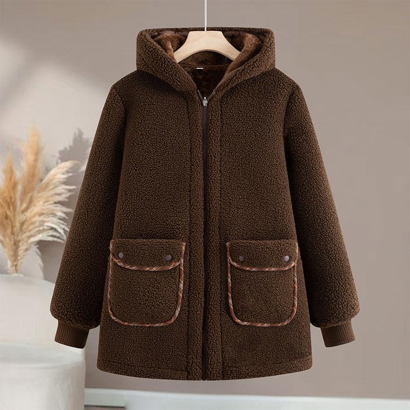 Middle-aged and Elderly Women's Clothing Fleece-lined Jacket Grandma Thickened Coat Women's Elderly Hooded Granular Fleece Warm