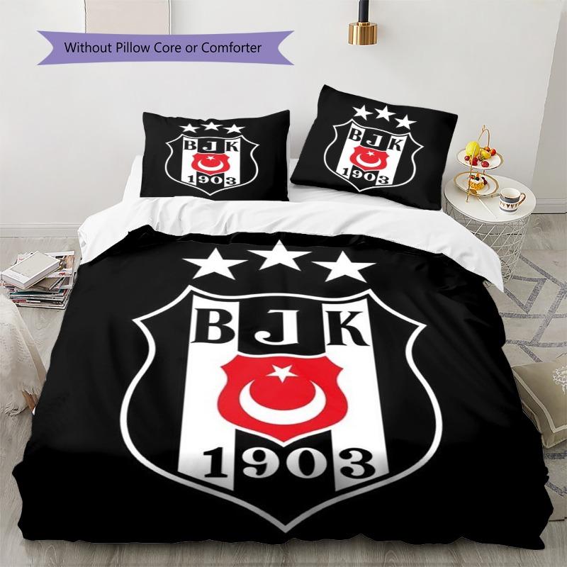 Set Biancheria da Letto 3 Pezzi con Stampa Logo Club Besiktas BJK 1903, Copripiumino+2 Federe, Senza Imbottitura o Piumino, Decorazione Camera da Letto per Tifosi