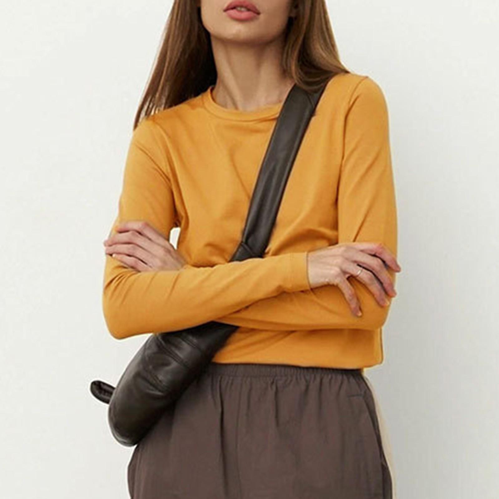 

Женские футболки с длинными рукавами, весенняя новинка, женская мода, для отдыха, универсальный свитер для поездок на работу, футболка с круглым вырезом S жёлтый