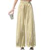 Women's Wide-Leg Ice Silk Pants: Dark Blue, Quick-Drying, High-Waist, Slimming, Lightweight Summer Lantern Style with Side Nine-Point Length.