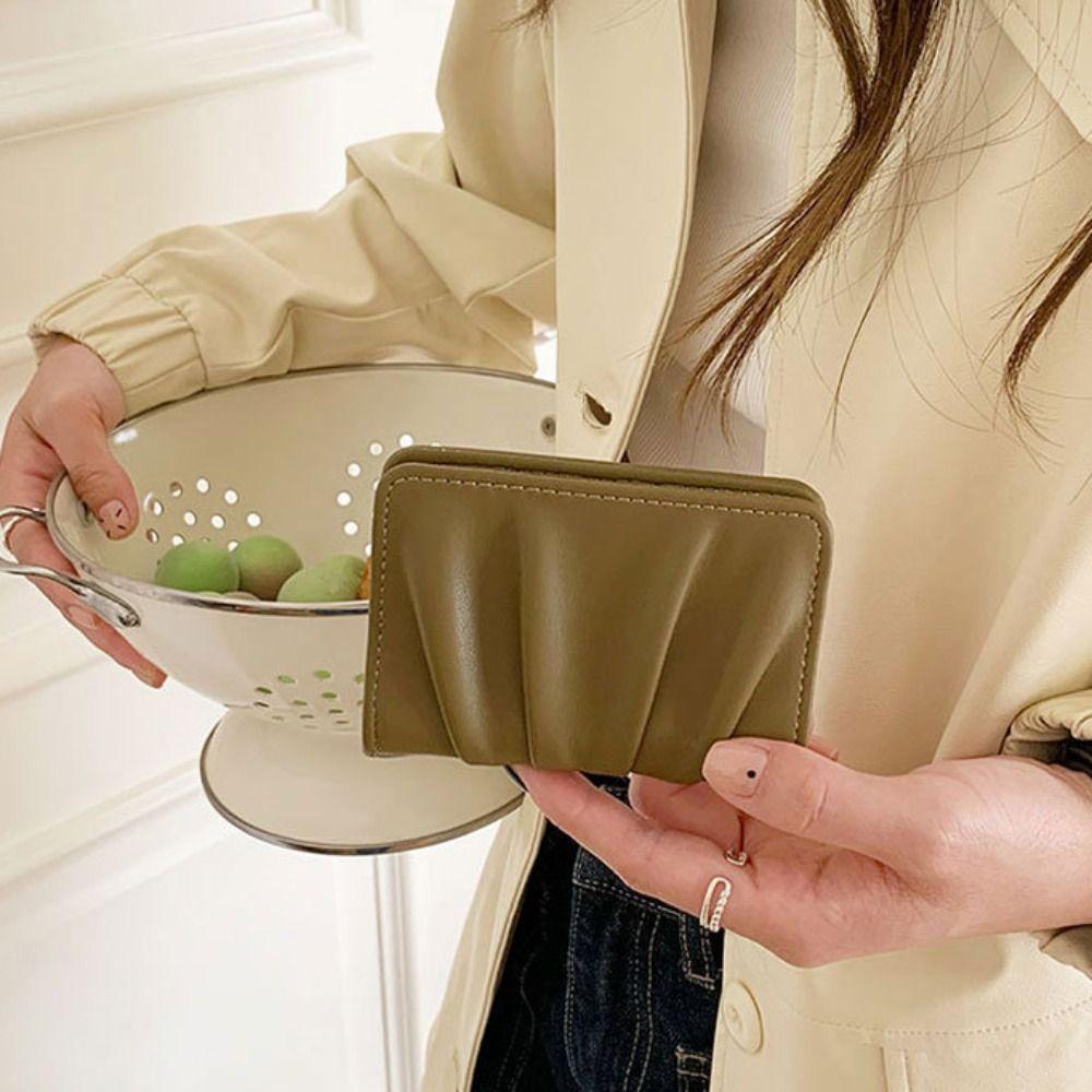 Korean Style Mini Coin Purse Multiple Card Slots Wrinkled Card Holder Button Foldable Wallet Women