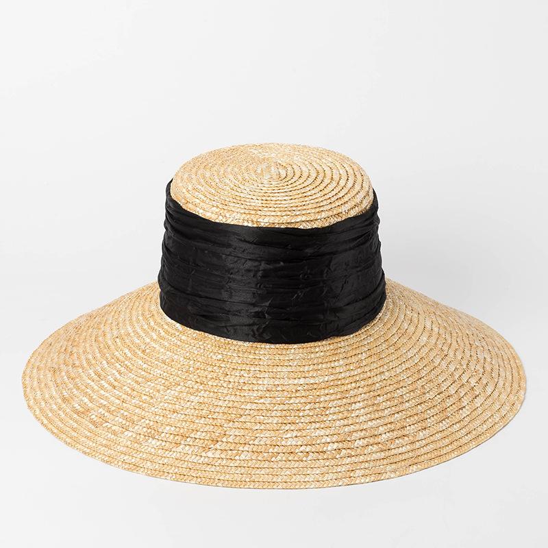 European and American simple and fashionable flat-top big-brimmed basin type straw straw hat outdoor travel sunscreen sunshade beach straw hat