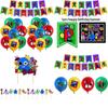 All-in-one Party Supplies Set Includes 26 Pieces Of The Rainbow Friends Theme Including Flags Big And Small Cake Toppers And Mixed Color Balloons.
