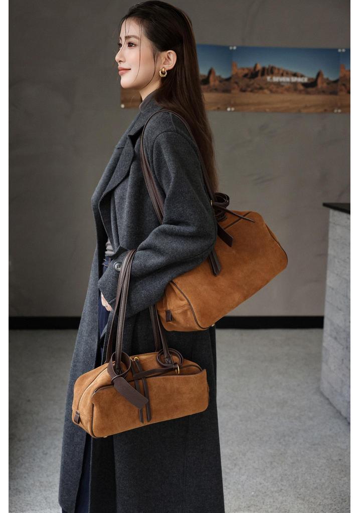 Suede Plush Large Bowling Bag 2026 - Elegant Retro Boston Style Shoulder Bag for Women