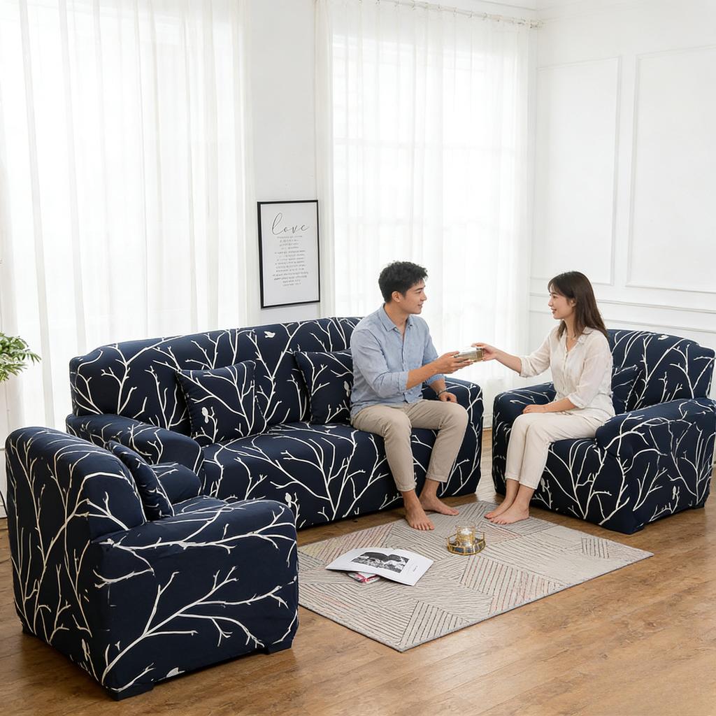 Stretch Milk Silk Printed Plants And Flowers Sofa Cover Stain Resistant Slipcover Breathable All-Season Full Wrap Slipcovers