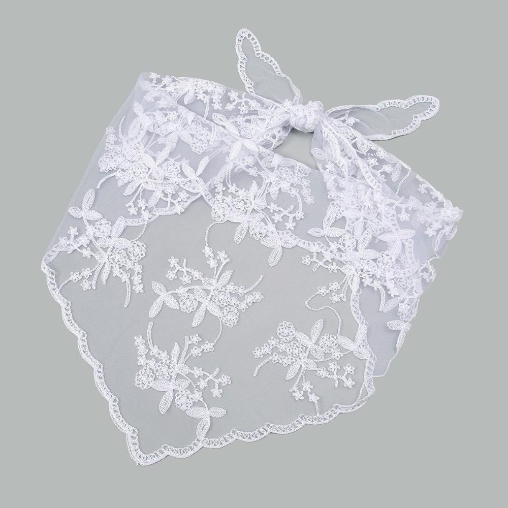 Elegant Embroidered Flower Scarf Vintage Lace Triangle Scarf New Crochet Head Scarf  Church White A