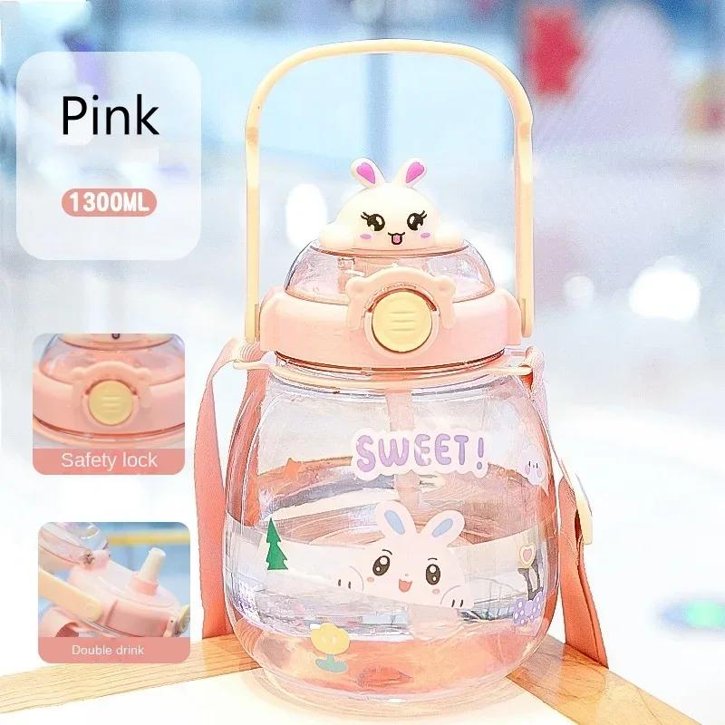 Kawaii Bear Water Bottle Large Capacity Leak Proof Straw Cup for Juice Milk Bubble Tea Kids Girls