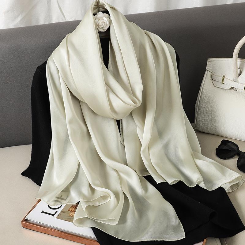 Luxury Brand Summer Solid Pure Silk Scarf Women Long Large Size Soft Wrap and Shawls Bandana Beach Hijab Head Female Foulard