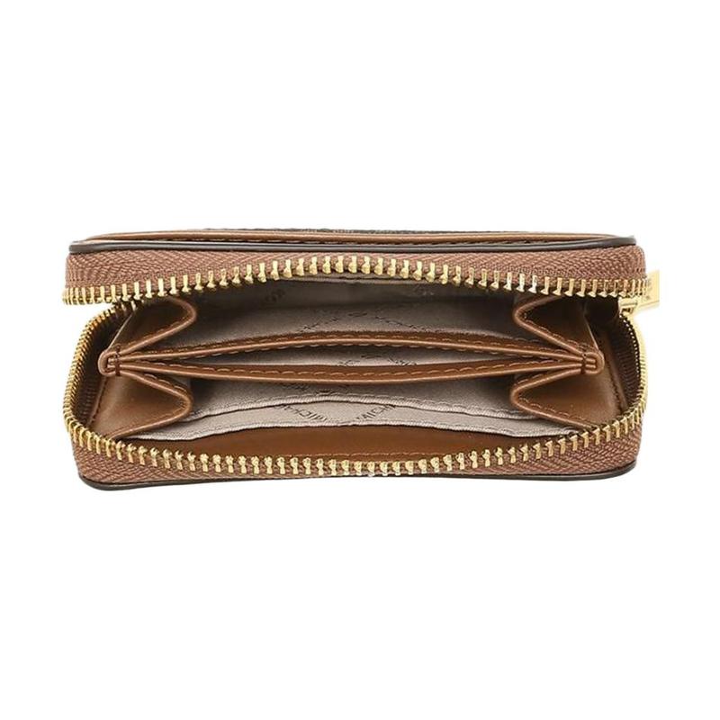 Michael Kors Jet Set Travel Logo Zipper Closure Coated Canvas Card Holder Wallet Regular Women's Brown