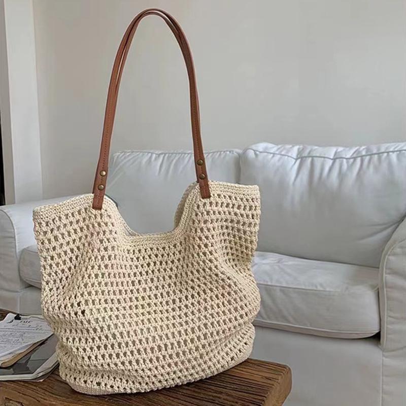 Yogodlns Casual Hollow Crochet Women Shoulder Bags Designer Handbags Woven Large Tote Bag Handmade Summer Beach Purses
