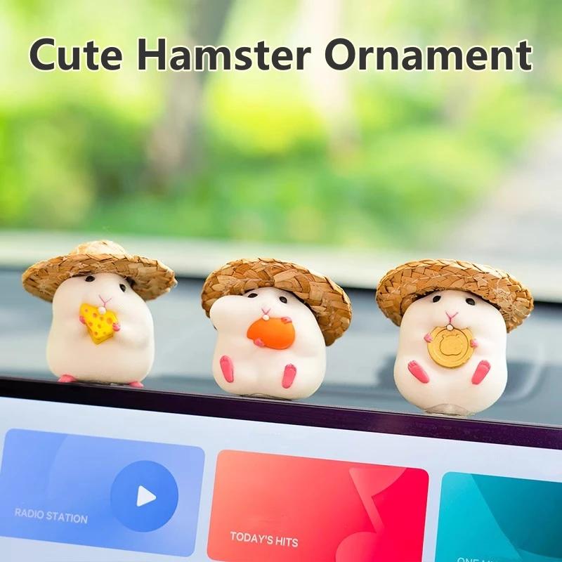Cute Personalized Car Straw Hat Hamster Car Interior Decoration Window Edge Car Decoration Auto Interior Dashboard Accessories