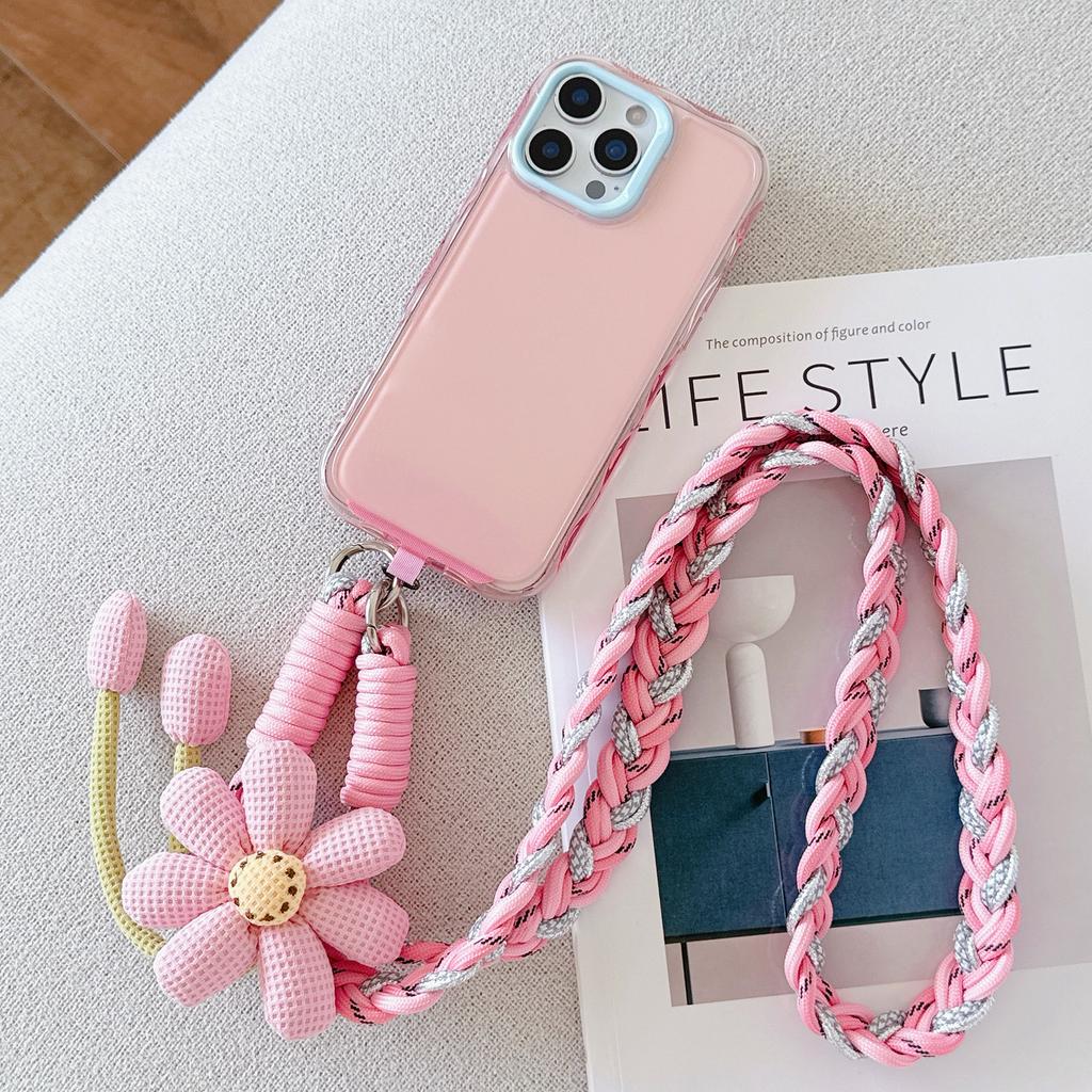 Pure Hand-Woven Universal Mobile Phone Lanyard, Long Crossbody Lanyard, Fashionable Sunflower Pendant, Thickened Lanyard