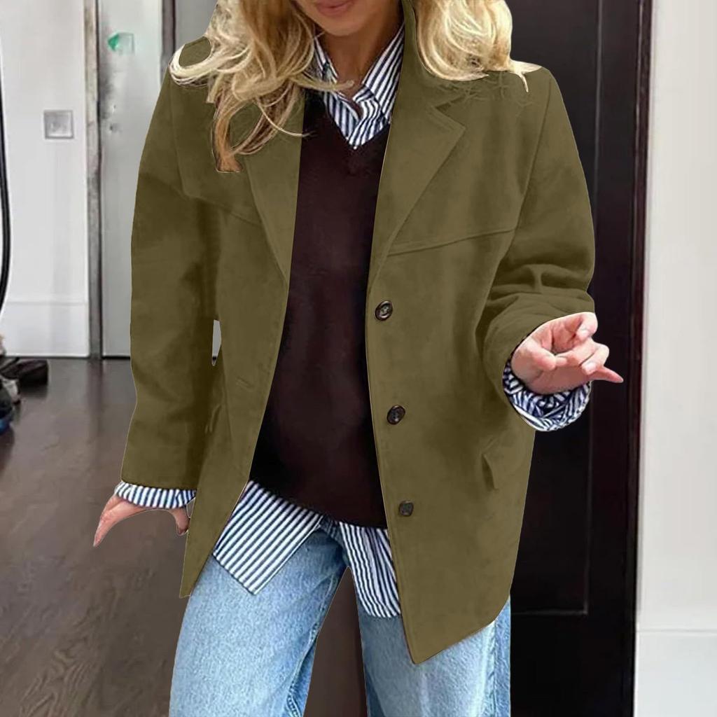 Women's Fashion Solid Color Vintage Casual Oversized Pocket Long-Sleeve  Jacket
