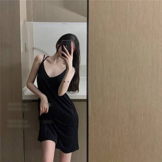 Korean ins women's summer back suspender nightdress dress pure desire sexy thin girl loungewear pajamas