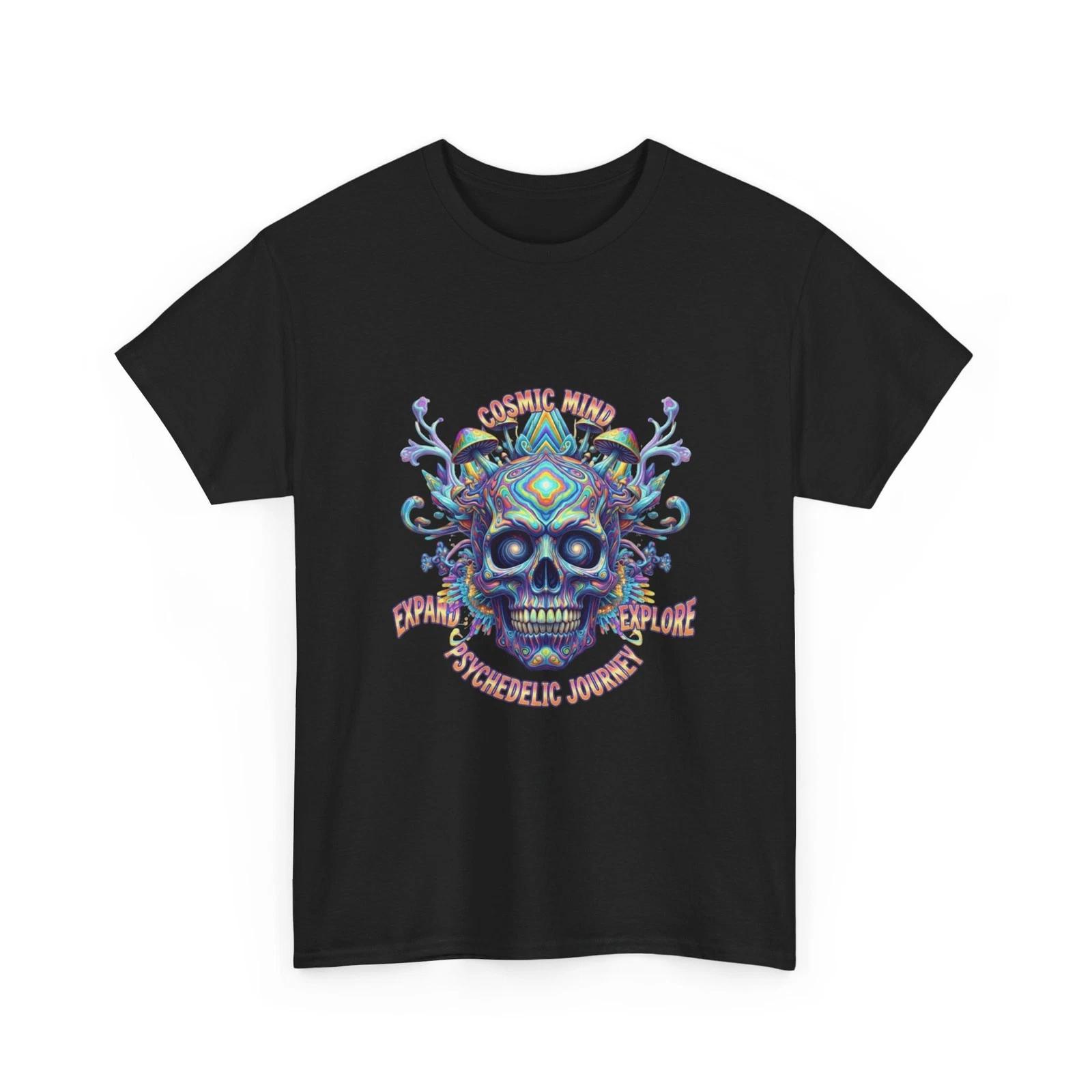 Psychedelic Cosmic Skull Tee | Trippy Skull Illustration, Cool T-Shirt Gift Idea L
