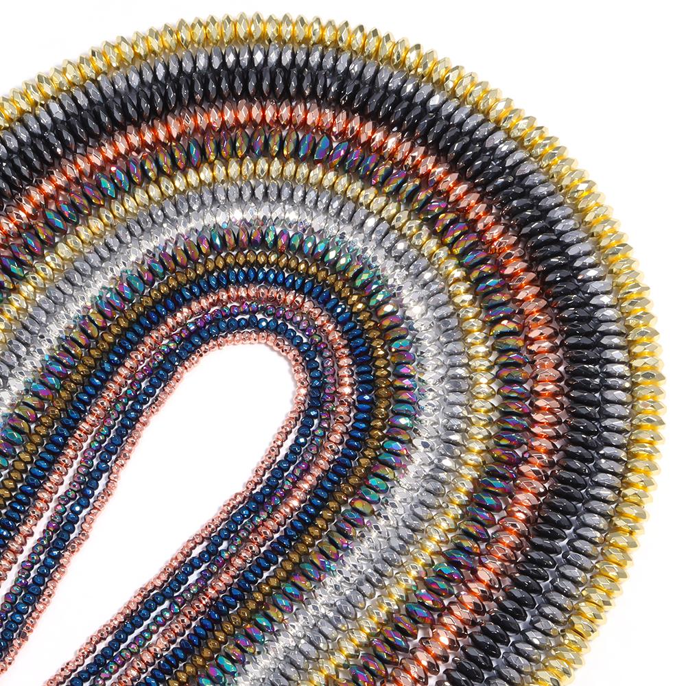 1 Strand Black Hematite Natural Stone Faceted Beads Gold Color Abacus Shaped Spaced Beads For DIY Bracelet Necklace Accessories