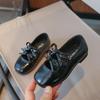 Kids Square Dance Performance Shoes Black Solid Color Girls Princess Shoe with Double Bow New Girls Leather Shoes Soft Sole