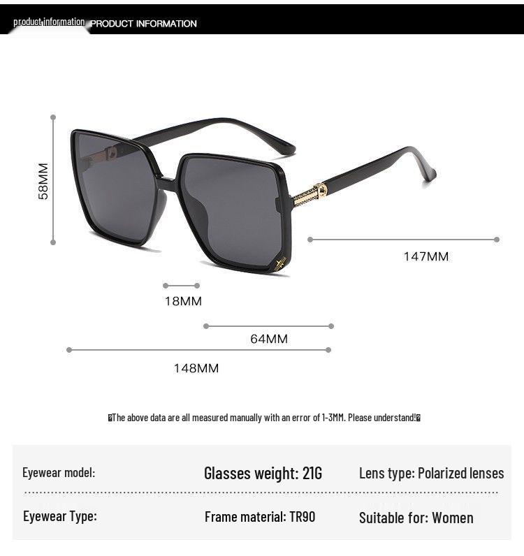 Metal Temple Polarized Large Frame Sunglasses - Women's Minimalist Versatile Sun Protection Fashion