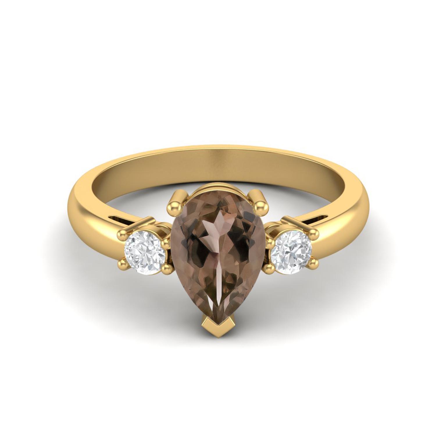 9X6mm Pear Smoky Quartz 925 Sterling Silver Gold Vermeil Three Stone Women Anniversary Ring 5