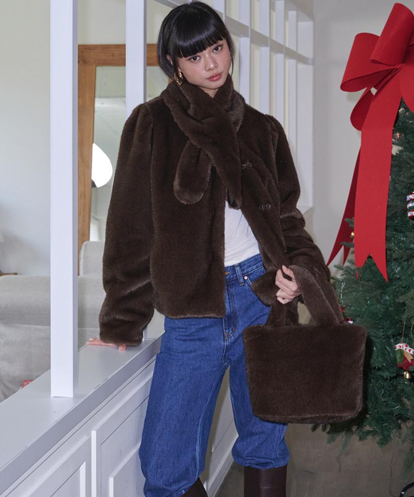 Opening Sunshine Soft Fur Tote Bag_Brown