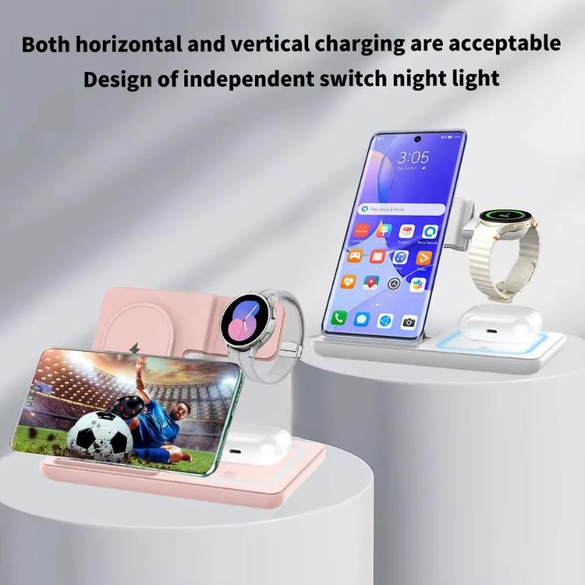 3 in 1 15W LED Foldable Wireless Charger Stand For Samsung S24 S23 Galaxy Watch 2-8 Active 1 2 Buds Pro Fast Charging Station
