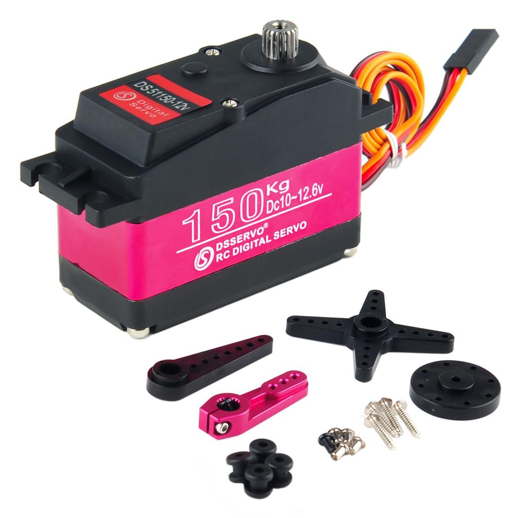 DIYmall 150KG DS51150 Digital Servo, Full Metal Gear, 180 Degree Waterproof, IP66, 12V, with 18T Servo Arm, for Baja Cars and 15 Scale RC Cars