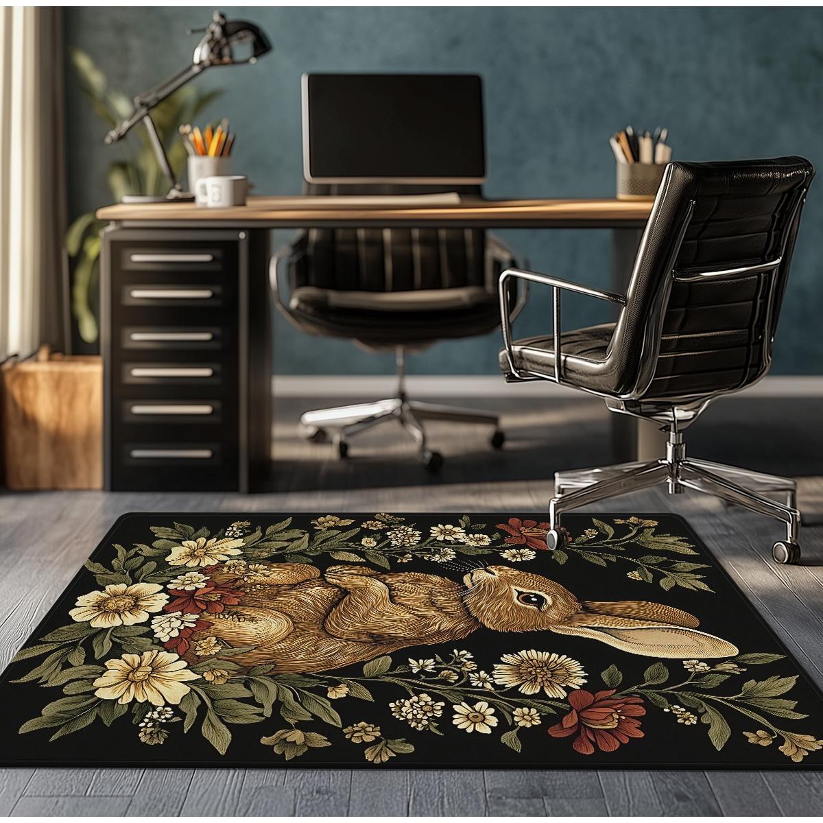 

Vintage Rabbit Floral Pattern Crystal Velvet Rug Classic Animal Print Floor Mat Nature Inspired Home Decor Carpet 80x120cm