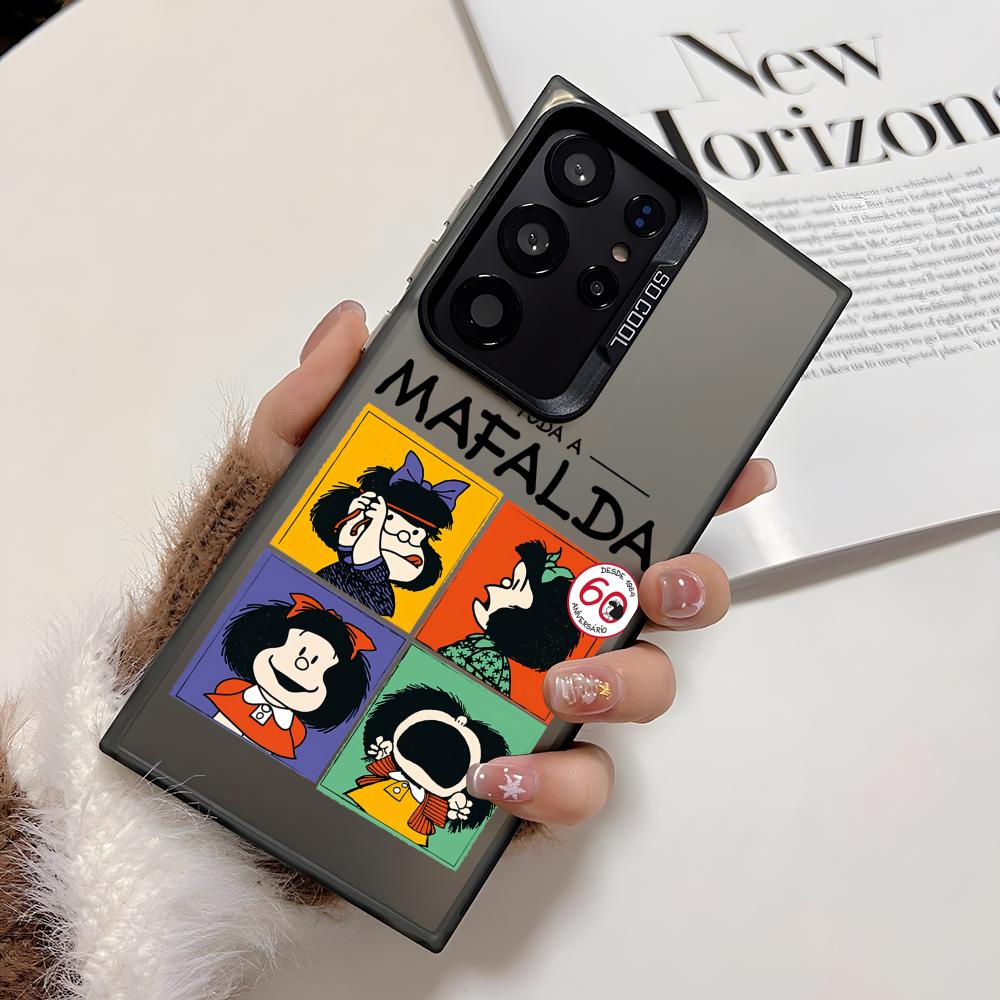 

Cartoon M-MAFALDA Cute Phone Case For Samsung Galaxy S25 Edge S24 S23 S22 S21 S20 Ultra Funda Silicone Silver Cover Galaxy S23plus
