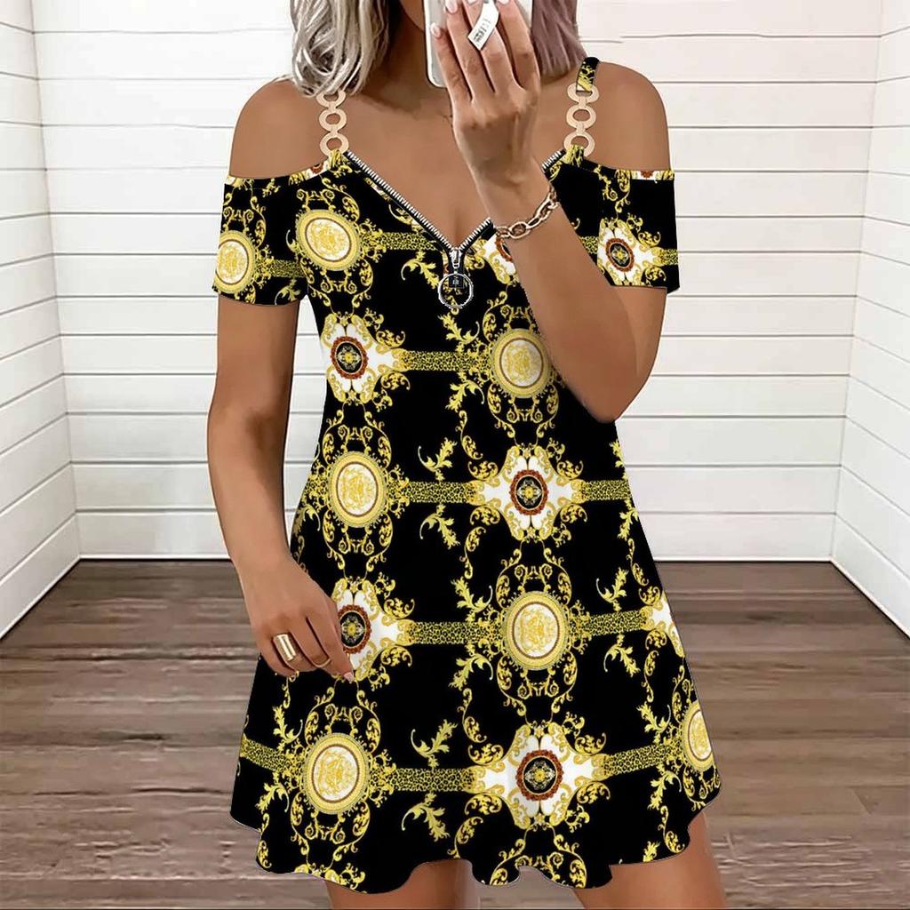 Damen Neckholder Übergröße Kleid Elegant Rose Bedruckt Fließend Urlaubs Sommerkleid