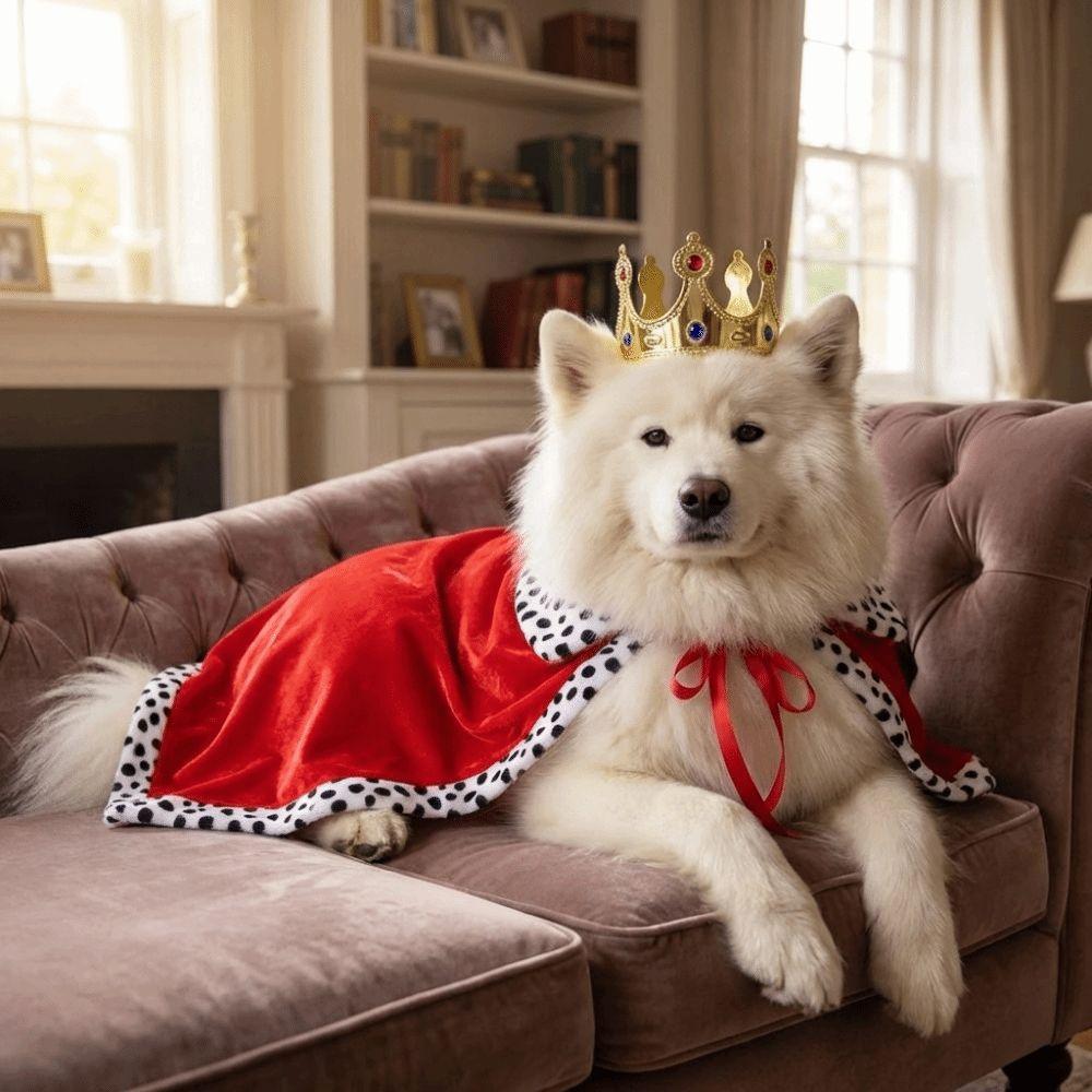With Crown Dog King Cloak Velvet Trimmed Pet Cosplay Cloak Funny Pet Costume Cosplay Party