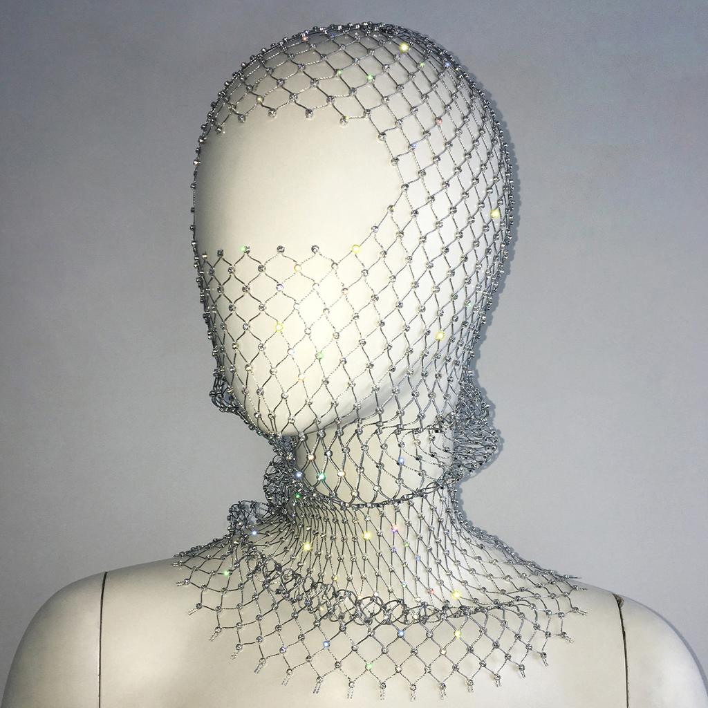 Fashion Bling Rhinestone Face Mask Full Coverage Sun Protection Stylish Face Shield Headgear