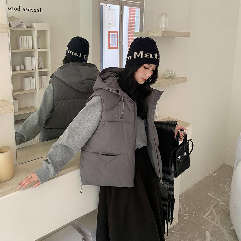 Cotton vest women's short hooded winter new loose small vest vest winter coat women