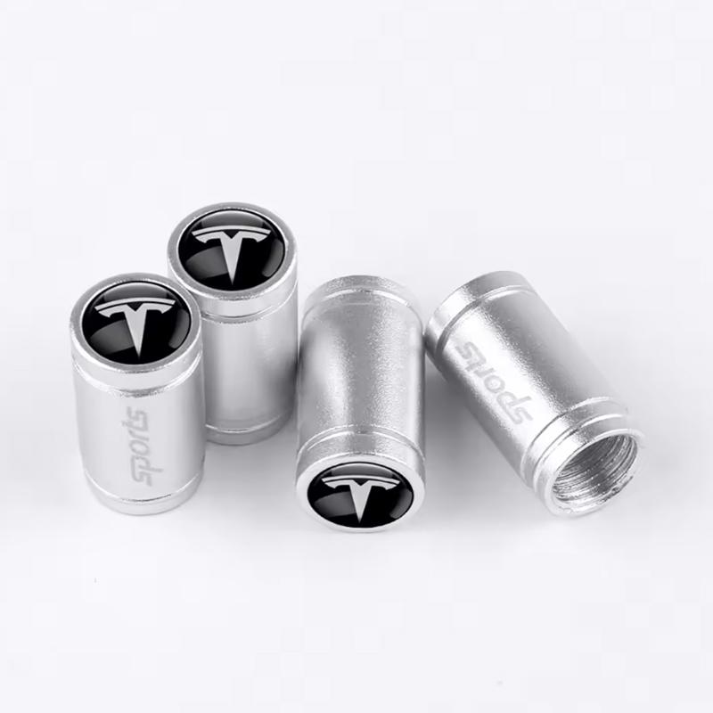 AKZ1 4Pc/set Car Styling 3D Wheel Tire Valve Stem Caps Auto Accessories For Tesla Model 3 Model S Model X Model Y Cybertruck Roadster