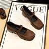 French temperament one-word Mary Jane shoes new autumn retro light mouth square head thick heel single shoes