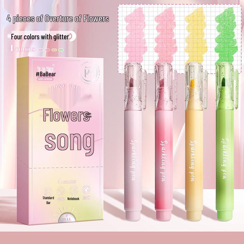 

Ручка-хайлайтер с блестками Kaba Bear - Дизайн-подставка, Милые цвета для студенческих дневников и рисунков