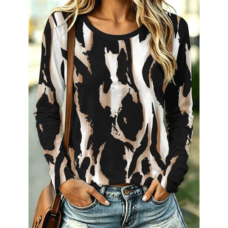 Fashion Women's Crew Neck Long Sleeve 3D Casual Color Printing Casual Short Sleeve Crew Neck T-Shirt
