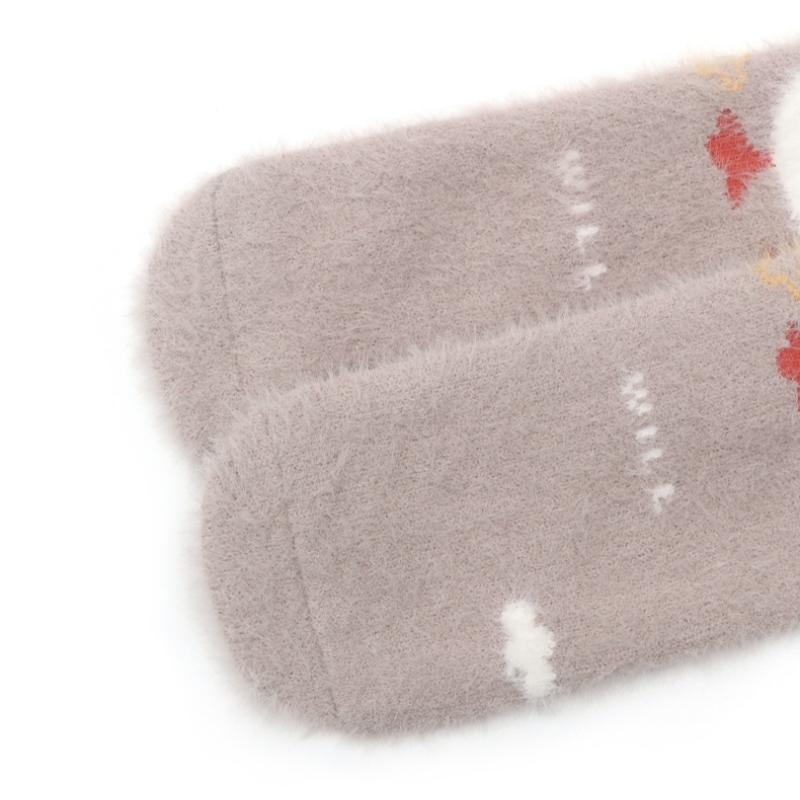 Autumn Winter Sweet Stockings Bowknot Imitation Mink Socks Winter Plush Warm Home Sleeping Socks Cartoon Cute Furry Tube Socks