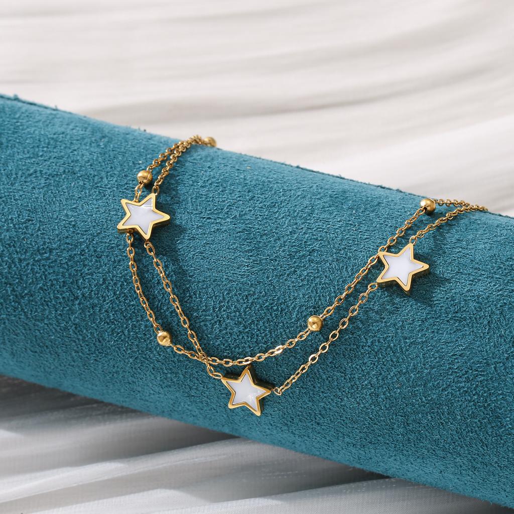 1Pc Stainless Steel Star Simulated Shell Bead Anklet Golden Silvery Minimalist Stackable Beach Jewelry Gift