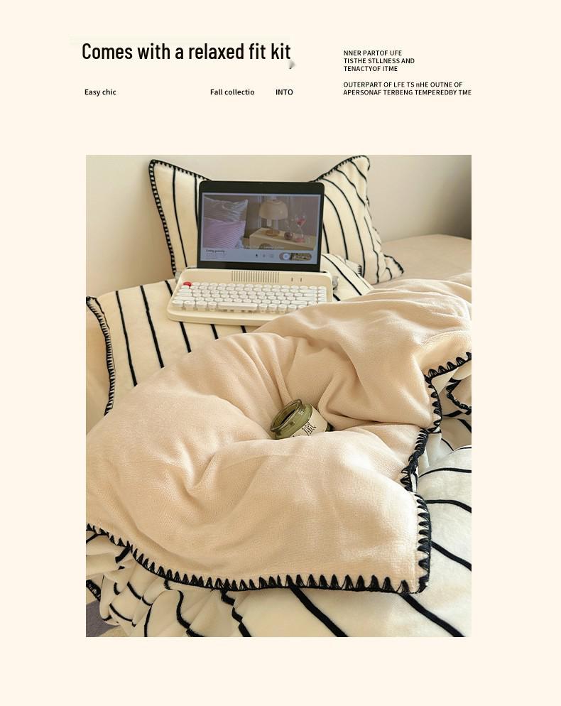 Soft & Fluffy Taro Purple Velvet 4-Piece Bedding Set: Thick, Warm, Double-Sided Coral Fleece for Autumn & Winter